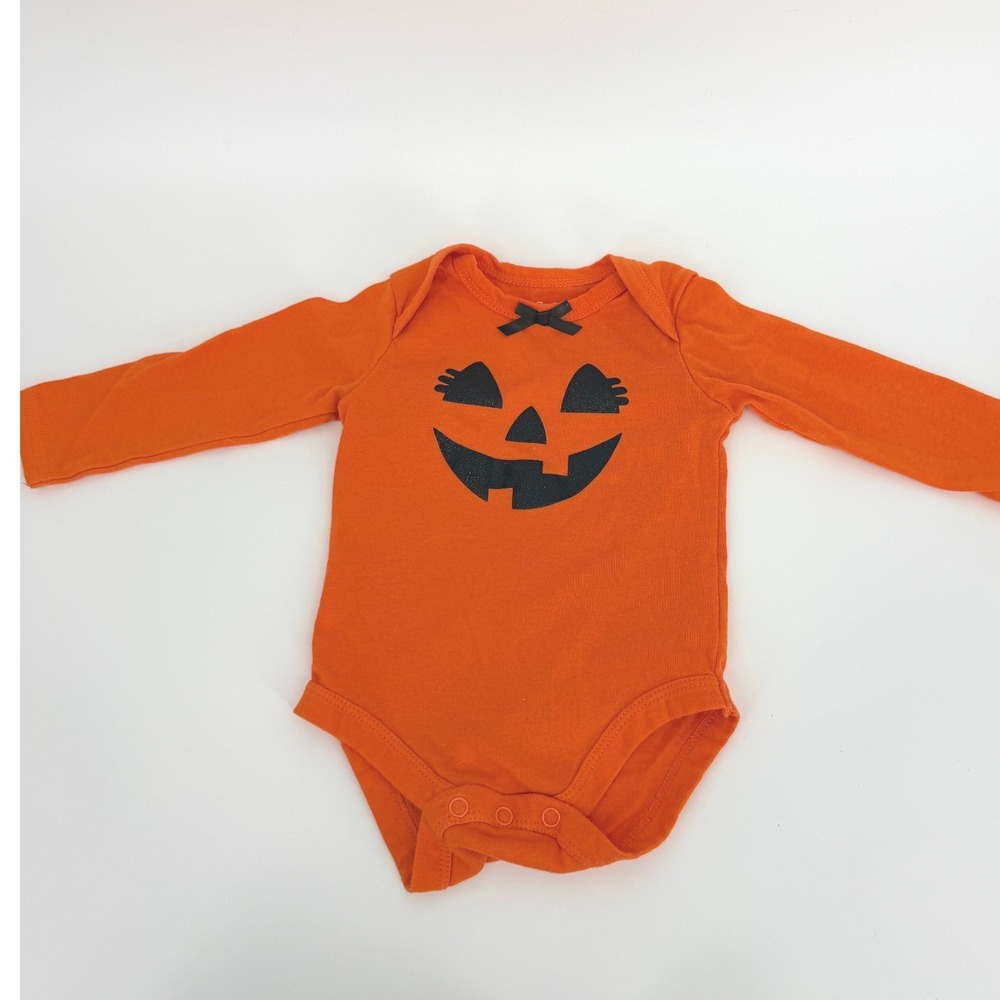 Baby Essentials Orange Pumpkin Jack-O-Lantern Bodysuit 6M Long Sleeve